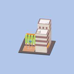 Isometric City Block with street basketball court