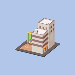 Isometric City Block with street basketball court