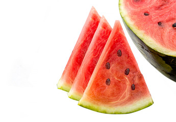 Watermelon slices isolated on white background closeup