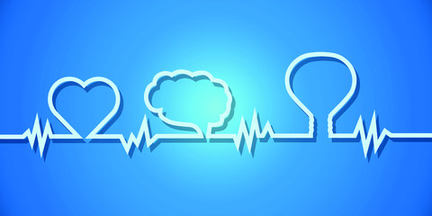 Heart pulse, brain and bulb, idea concept.