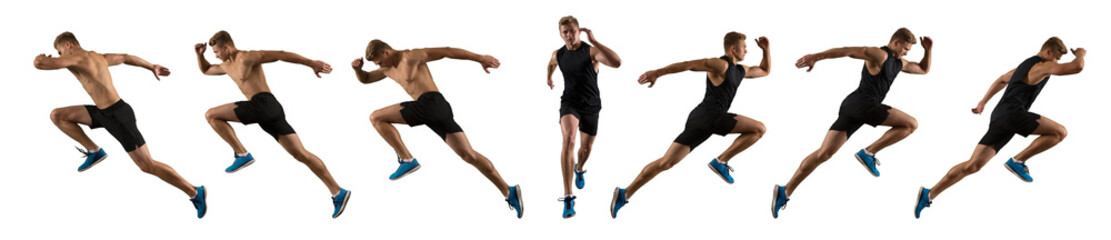 Man running. Set isolated on white