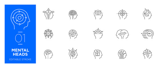Set of Mental heads line icons - Modern icons	