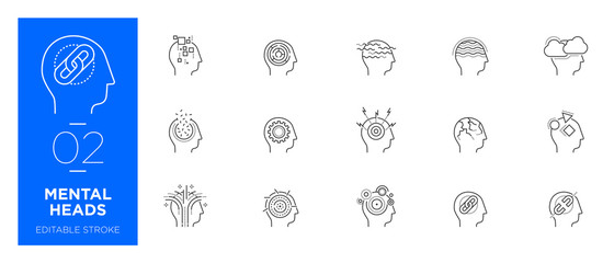 Set of Mental heads line icons - Modern icons	