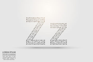 English letters abstract font consists 3d of triangles, lines, dots and connections. Vector illustration EPS 10.