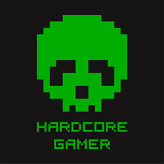 Old retro video game illustration with skull