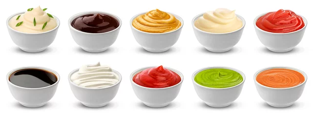 Foto op Canvas Collection of different sauces isolated on white background with clipping path © xamtiw