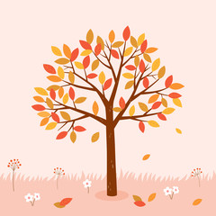 Autumn tree with fallen leaves. Autumn background