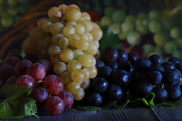 Red, black and white grapes.