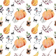 Set of hand-drawn elements painted in watercolor. Cute illustratio ns for Halloween. Watercolor halloween collection. Artistic autumn constructor clip art.