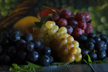 Red, black and white grapes.