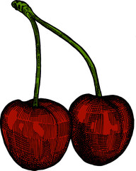 Image of a cherry made using the hatching technique.