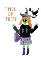 watercolor postcard on Halloween