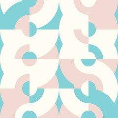 Geometric vector seamless pattern in retro style . Modern background with circles and semicircles inspired by midcentury design.