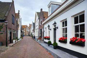 Street with historical facades in the Netherlands