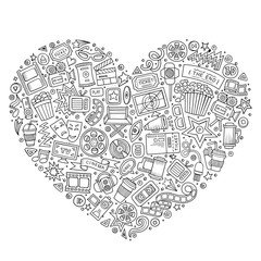 Set of Cinema cartoon doodle objects