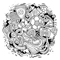 Cartoon line art doodles Football illustration