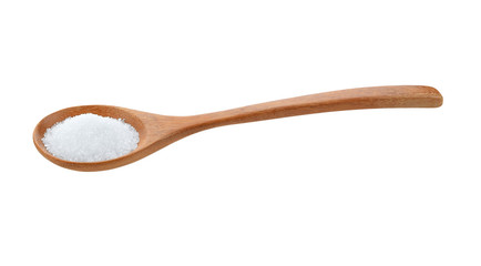 sugar in wooden  spoon on white background
