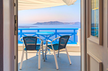 Greek balcony overlooking the sea