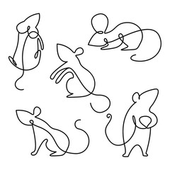 Rat continuous line drawing vector.