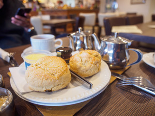Scones with clotted cream, tea time, Tintagel, England