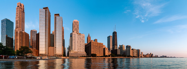 Skyline of Chicago during sunrise