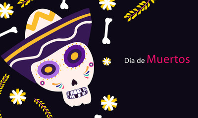day of the dead decorative background with nice skull vector