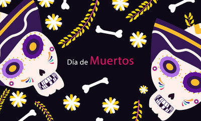 day of the dead decorative background with nice skull vector