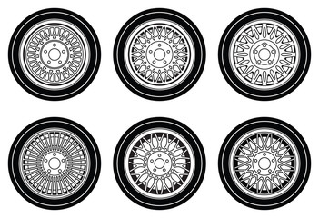 Car wheel icon set. Classic style. Vector illustration