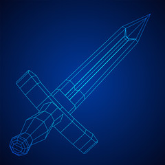 Fototapeta na wymiar Blade tactical combat hunting survival bowie knife. Model wireframe low poly mesh vector illustration