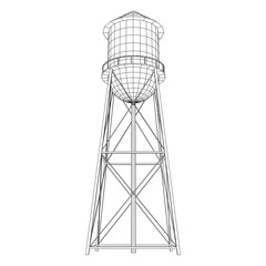 Water tower. Industrial construction with water tank. Wireframe low poly mesh vector illustration.