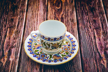 a Cup of Turkish coffee on a wooden table