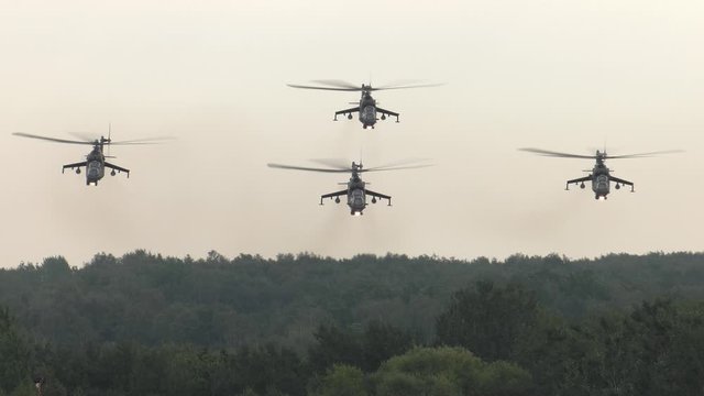Helicopters during the flight.