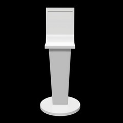 LCD Screen Stand. Trade Show Booth. 3d render of tv info kiosk on black background. High Resolution. Ad template for your expo design.