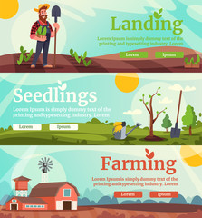 Agricultural business flat vector landing page templates set