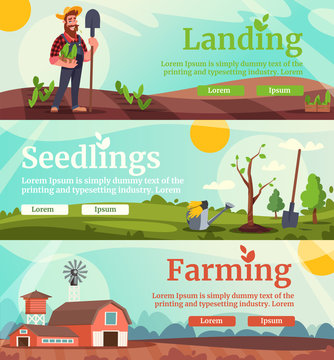 Agricultural business flat vector landing page templates set