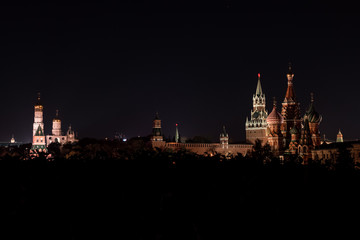 Moscow. Red Square. Saint Basil Cathedral at night panorama