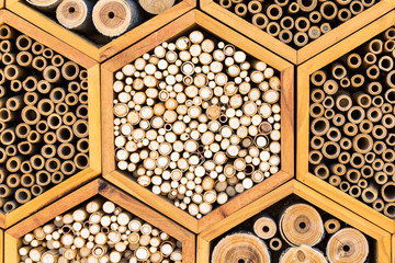 Geometric patterns bee hotel habitats with hollow tubes