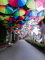 many umbrella above the street in the temple