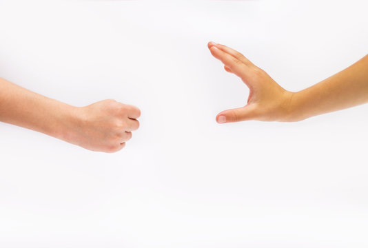 Baby Hands On White Background. Fist And Hand.