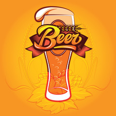 Color vector illustration with a beer glass and calligraphic inscription