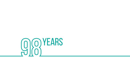 98 years anniversary or birthday. Linear outline graphics. Can be used for printing materials, brouchures, covers, reports. Stock Vector illustration isolated on white background