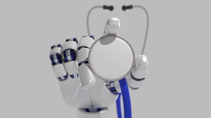 3D rendering of robot hand with stethoscope
