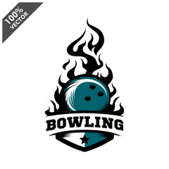 Bowling ball flame badge logo vector	