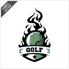 Golf ball flame badge logo vector © Pixelogan