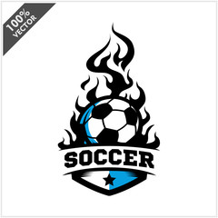 soccer ball flame badge logo vector	