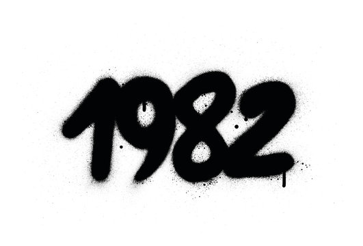 graffiti 1982 date sprayed in black over white