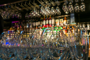 Empty wine glasses in the bar