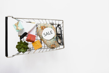 Top view of chopping cart with sale sticker