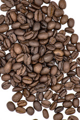 roasted coffee beans on white background