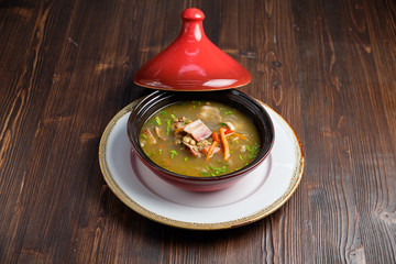 Beef soup . Restaurant menu